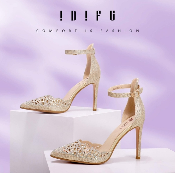 !D!FU Glitter Gold Sz 9.5 Rhinestone Heels - Picture 9 of 9